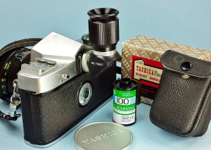 Pentamatic Right Angle Finder for low angle and close-up photography. This simple finder mounted securely to the camera's eyepiece and had adjustments for focus and could be rotated 90 degrees to the left for vertical copy work. The image is reversed so it does require some getting used to. Here it's mounted to my Pentamatic-S.